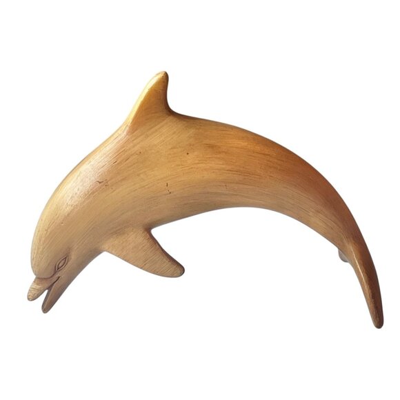 Handmade Ceramic Dolphin Figurine 4.5” T x 6” long Blonde Vintage - Picture 1 of 16